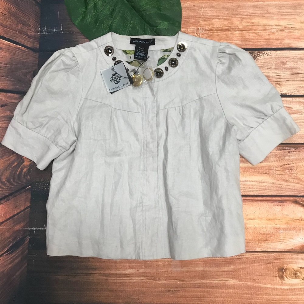 MANDARIN BLUE Linen Top